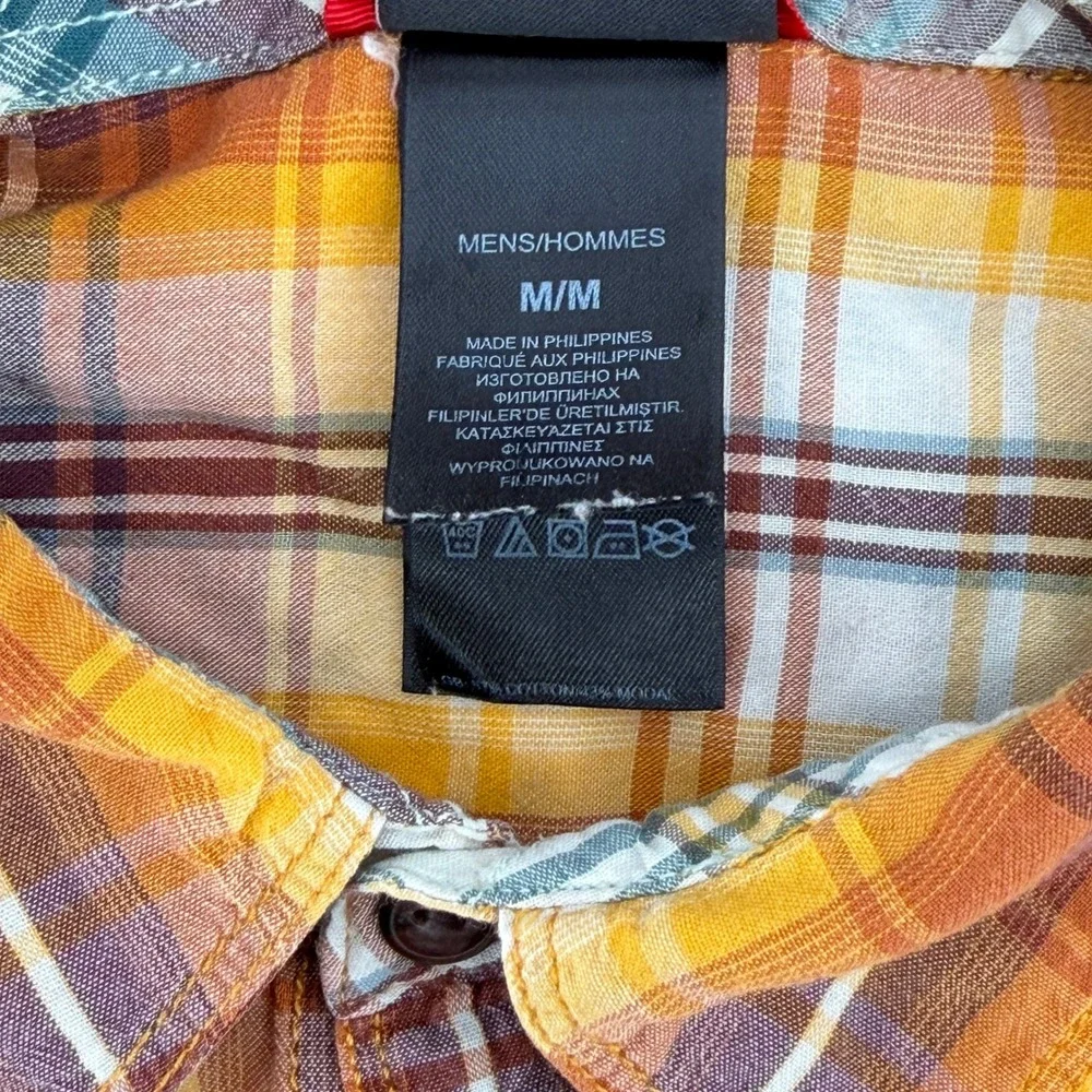 The‎ North Face Plaid Shirt Mens M Orange Yellow Short Sleeve Button Up Pocket